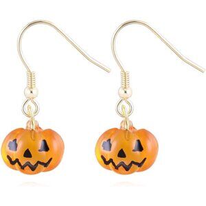 Solid 925 Sterling Silver Halloween Pumpkin Drop Earrings for Women Teens Tiny P